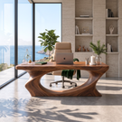Sculptural Solid Wood Executive Desk with Organic Open Loop Base