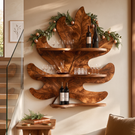 Tropical Leaf Solid Wood Wine Rack with Sculptural Wall Shelves