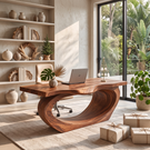 Sculptural Solid Wood Executive Desk with Flowing Oval Loop Base