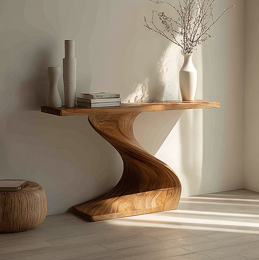 Sculpted Solid Wood Hallway Table for Organic Modern Interiors