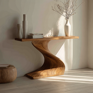 Sculpted Solid Wood Hallway Table for Organic Modern Interiors