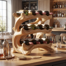 Organic Flow Solid Wood Wine Rack Sculptural Multi Tier Bottle Holder for Tabletop Display