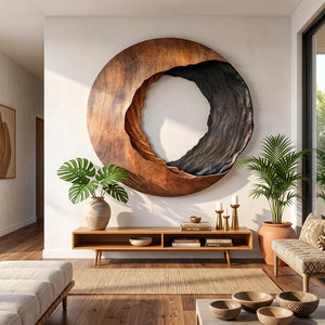 Abstract Open Core Solid Wood Wall Sculpture for Modern Living Room