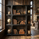 Handcrafted Solid Wood Open Bookshelf with Sculptural Frame
