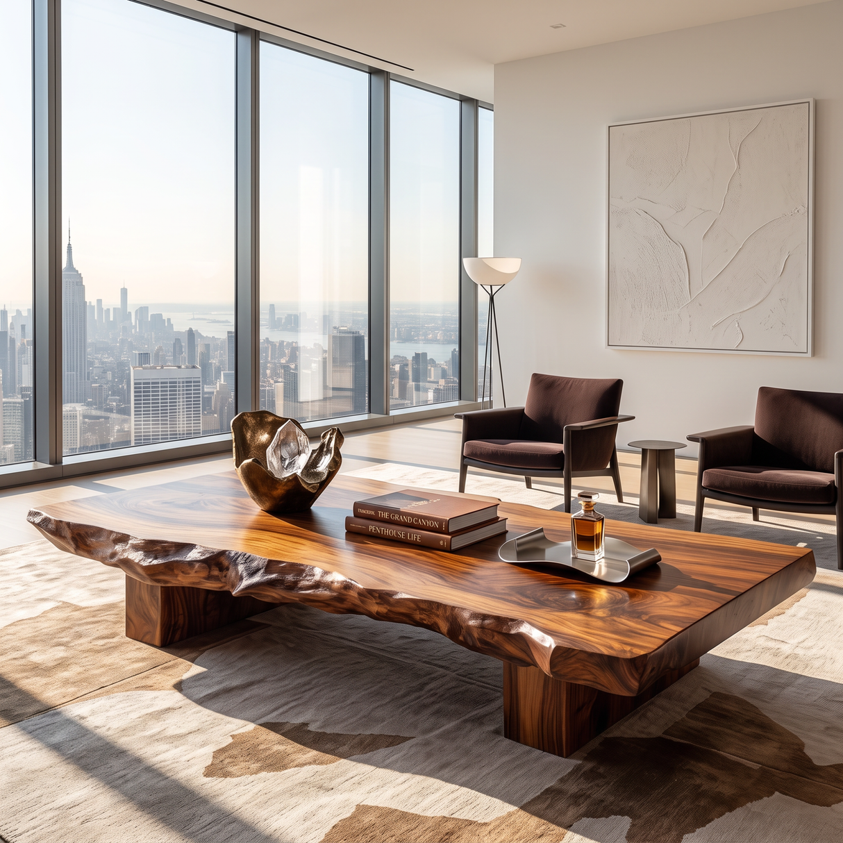 Coffee Table Solid Wood with Thick Live Edge Slab Top for Living Room