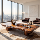 Coffee Table Solid Wood with Thick Live Edge Slab Top for Living Room