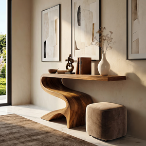 Curved Solid Wood Console Table for Mediterranean Style Interiors
