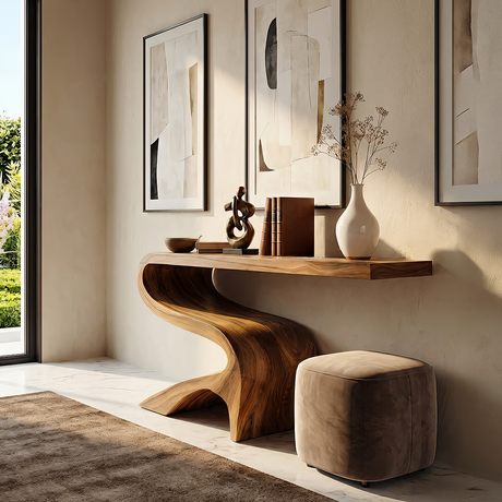 Curved Solid Wood Console Table for Mediterranean Style Interiors