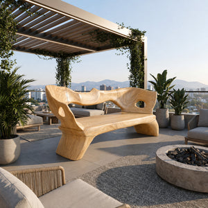 Sculptural Solid Wood Bench with Organic Carved Form