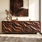Sideboard Solid Wood with Sculptural Layered Wave Doors