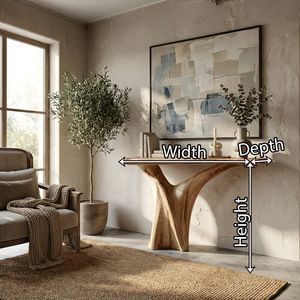 Organic Solid Wood Console Table with Sculpted Pedestal Base