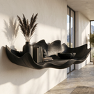Handcrafted Solid Wood Bloom Tray Wall Shelf with Sculpted Petal Edge