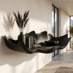 Handcrafted Solid Wood Bloom Tray Wall Shelf with Sculpted Petal Edge