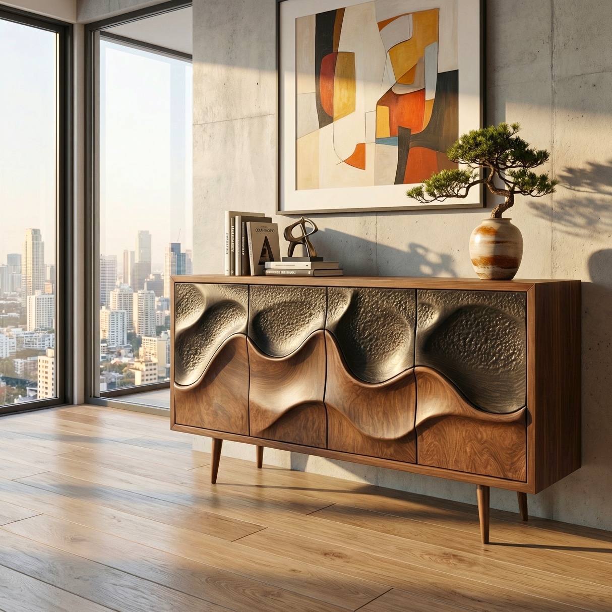 Wave Front Sideboard Cabinet for Modern Interiors