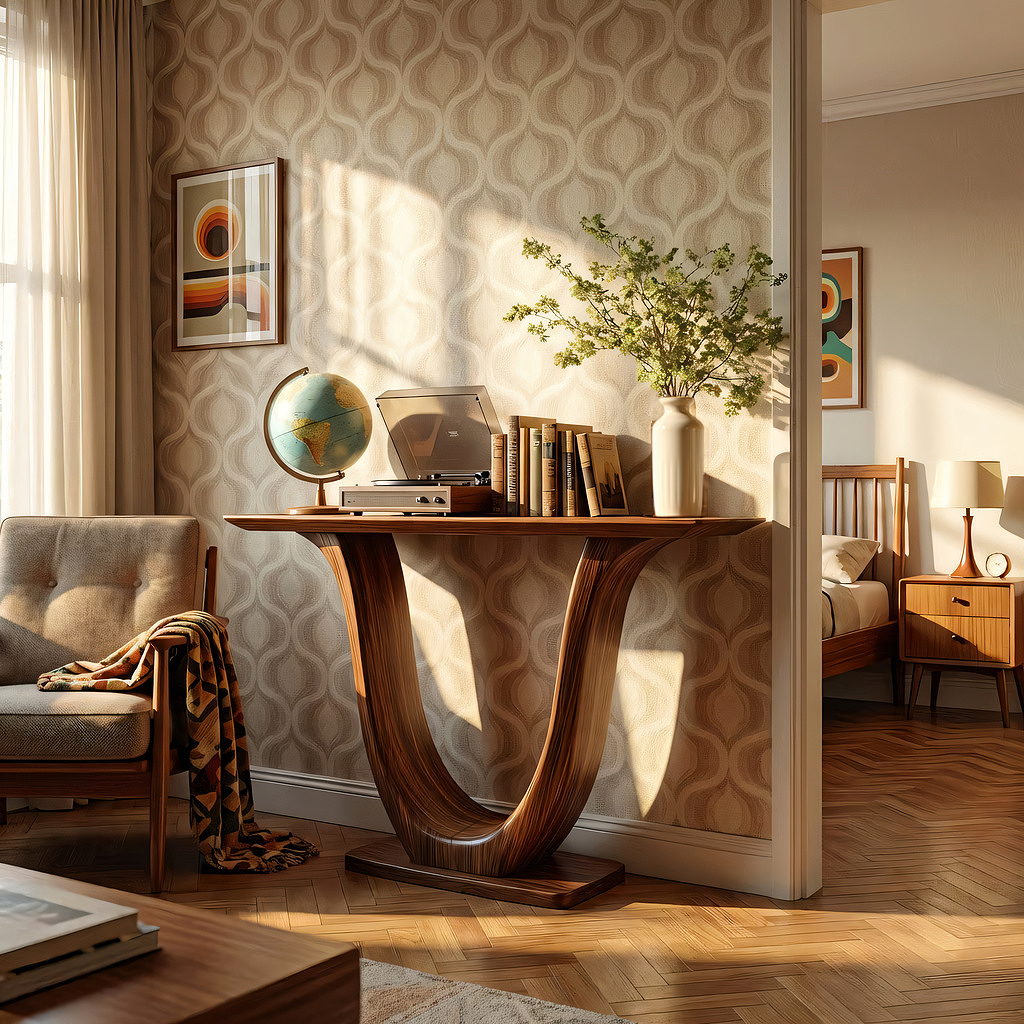 Curved U-Base Solid Wood Console Table for Modern Interiors