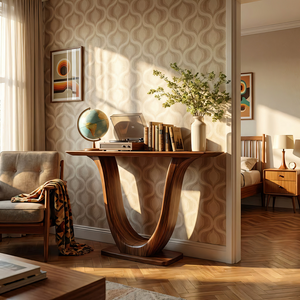 Curved U-Base Solid Wood Console Table for Modern Interiors