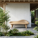 Handcrafted Organic Solid Wood Outdoor Bench with Sculptural Curved Seat