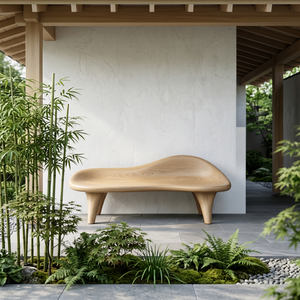 Handcrafted Organic Solid Wood Outdoor Bench with Sculptural Curved Seat
