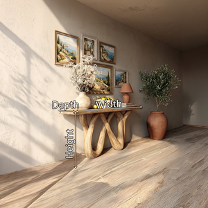 Wave Sculpted Solid Wood Console Table in Natural Oak Finish