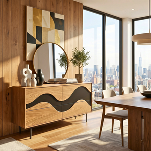Architectural Wave Front Sideboard Cabinet, Modern Storage Credenza for Modern Interiors