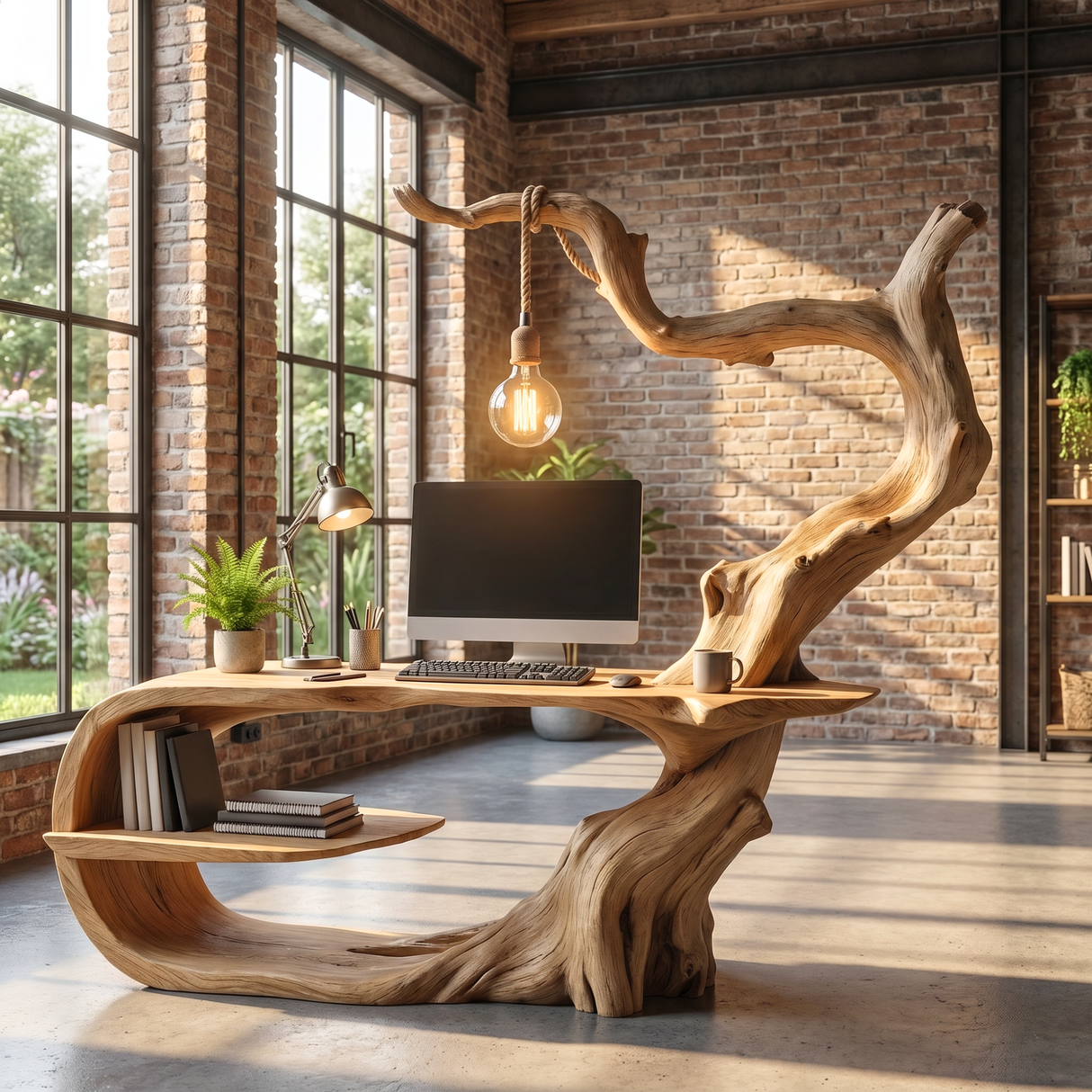 Artistic Tree Root Wood Desk Handmade Sculptural Workspace Furniture