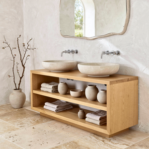Open Shelf Wood Double Bathroom Vanity