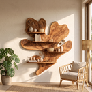 Solid Wood Wall Shelf with Organic Freeform Design for Living Room Decor