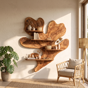Solid Wood Wall Shelf with Organic Freeform Design for Living Room Decor