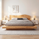 Solid Wood Platform Bed with Natural Edge Headboard for Bedroom