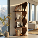 Solid Wood Sculptural Bookshelf with Asymmetrical Curves for Organic Modern Interiors