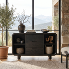 Solid Wood Sideboard Cabinet with Three Drawers and Rounded Display Bays