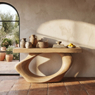Console Table Solid Wood with Oval Loop Base for Entryway Decor