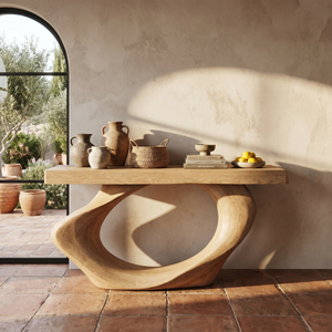 Console Table Solid Wood with Oval Loop Base for Entryway Decor