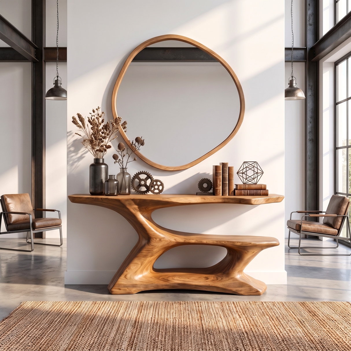 Console Table Solid Wood with Sculptural Tiered Arch Base