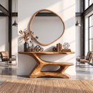 Console Table Solid Wood with Sculptural Tiered Arch Base