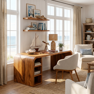 Minimalist Solid Wood Writing Desk with Rounded Modern Form