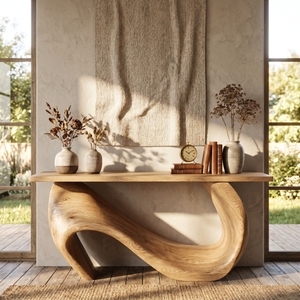 Console Table Solid Wood with Asymmetric Loop Base for Entryway Decor