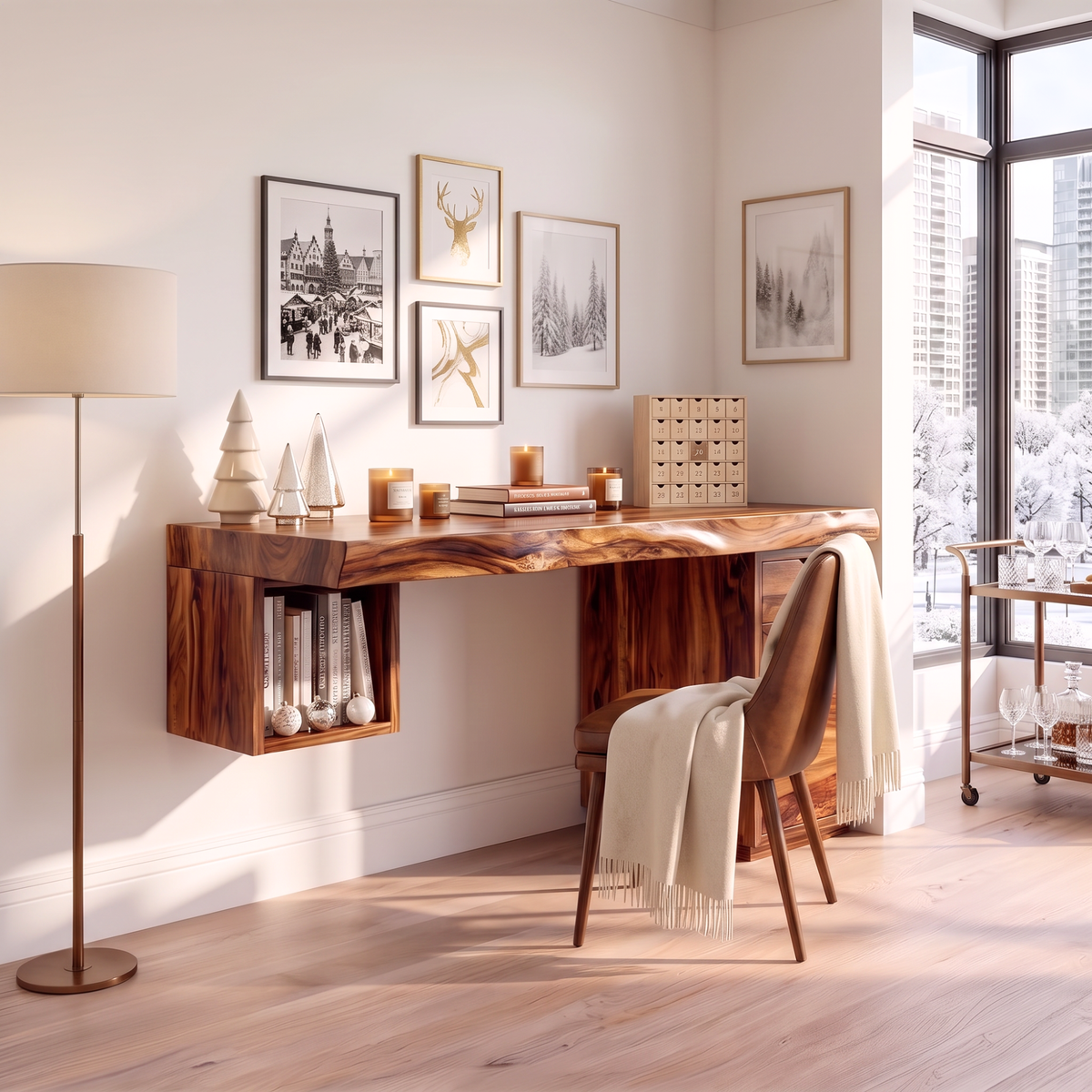Solid Wood Desk With Drawers And Open Shelf For Home Office