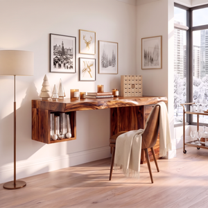 Solid Wood Desk With Drawers And Open Shelf For Home Office