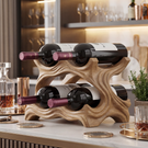 Sculptural Solid Wood Wine Rack Organic Carved Bottle Holder Modern Tabletop Display
