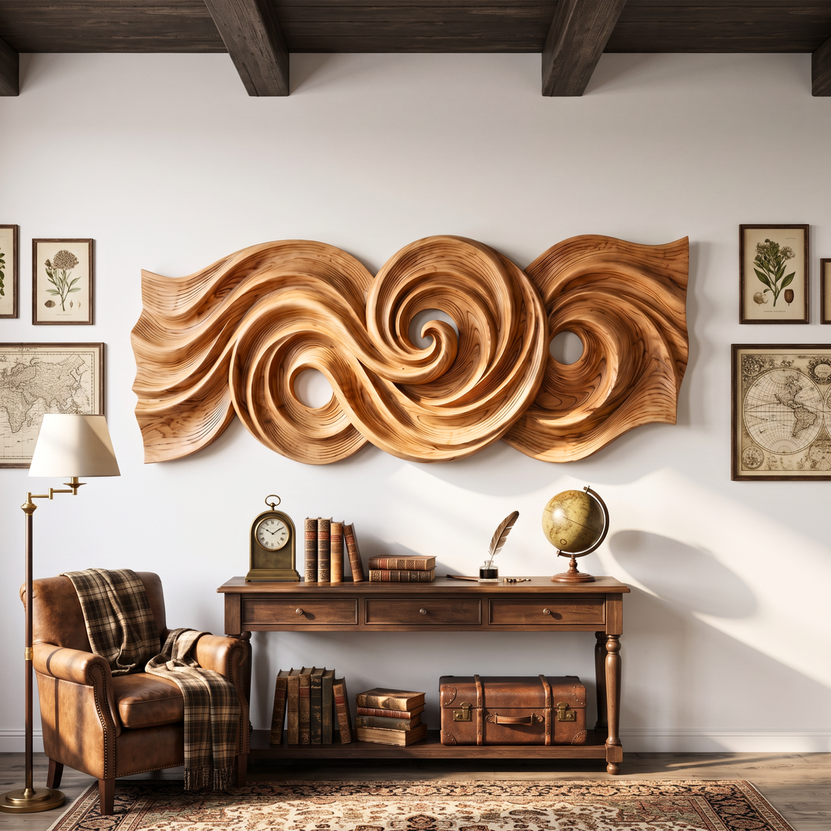 Spiral Tide Wood Wall Sculpture with Organic Flow