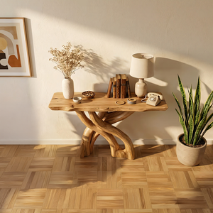 Intertwined Sculptural Solid Wood Console Table Organic Modern Design