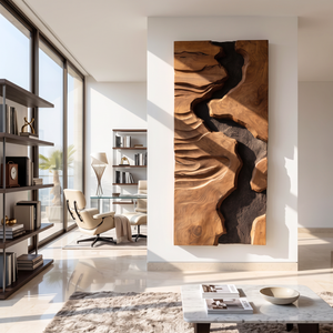 Abstract Solid Wood Wall Art with Layered Canyon Carvings