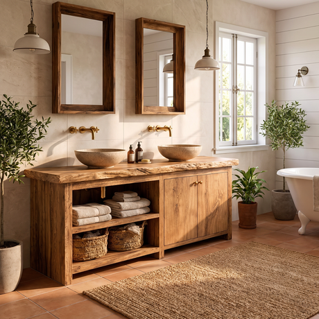 Solid Wood Double Bathroom Vanity for Rustic Bathroom