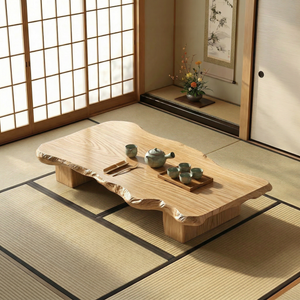 Solid Wood Live Edge Tea Table for Zen Tatami and Japandi Spaces