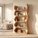 Organic Wavy Bookshelf Handmade Sculptural Wooden Display Shelf Modern Storage Unit