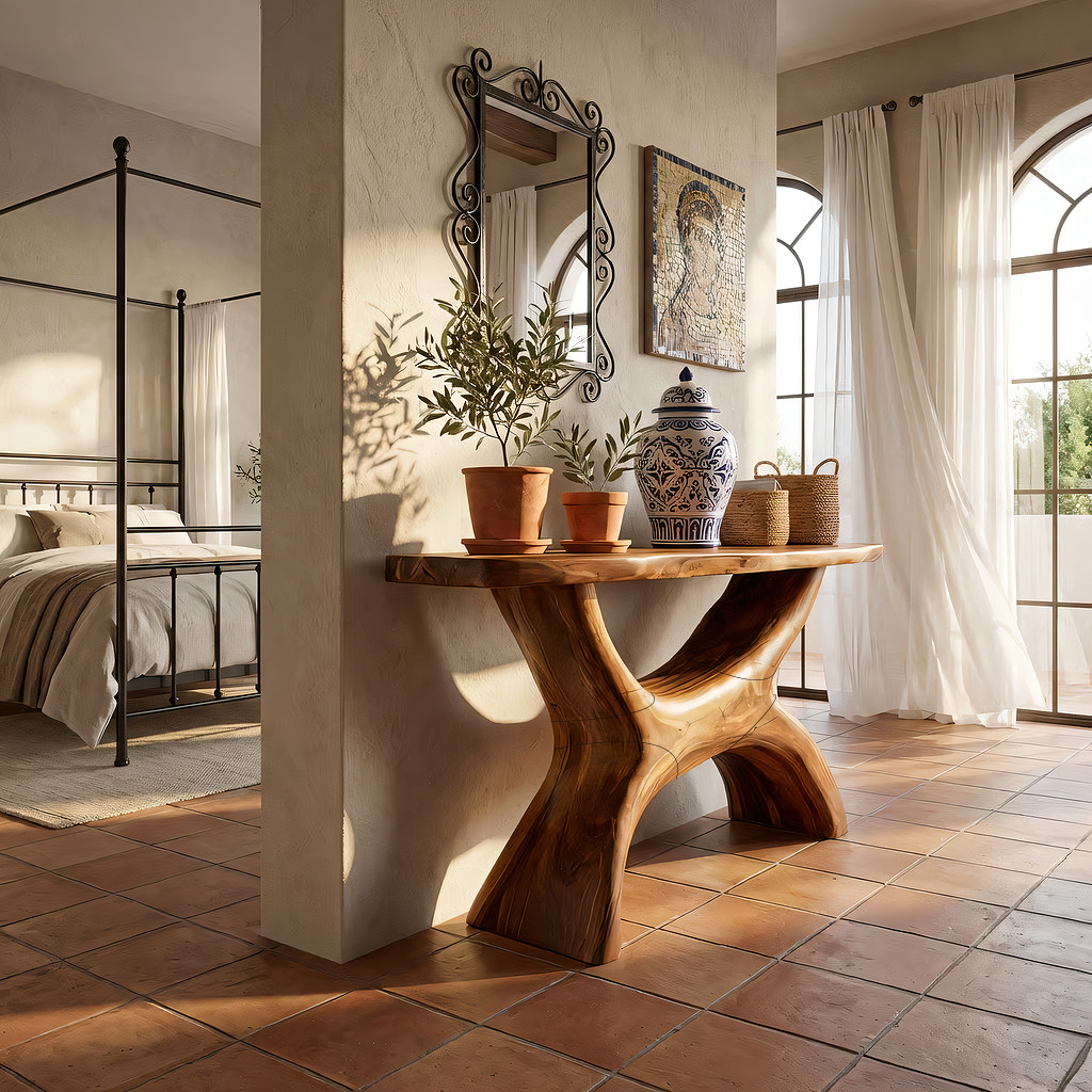 Solid Wood Sculptural Console Table for Organic Modern Entryway