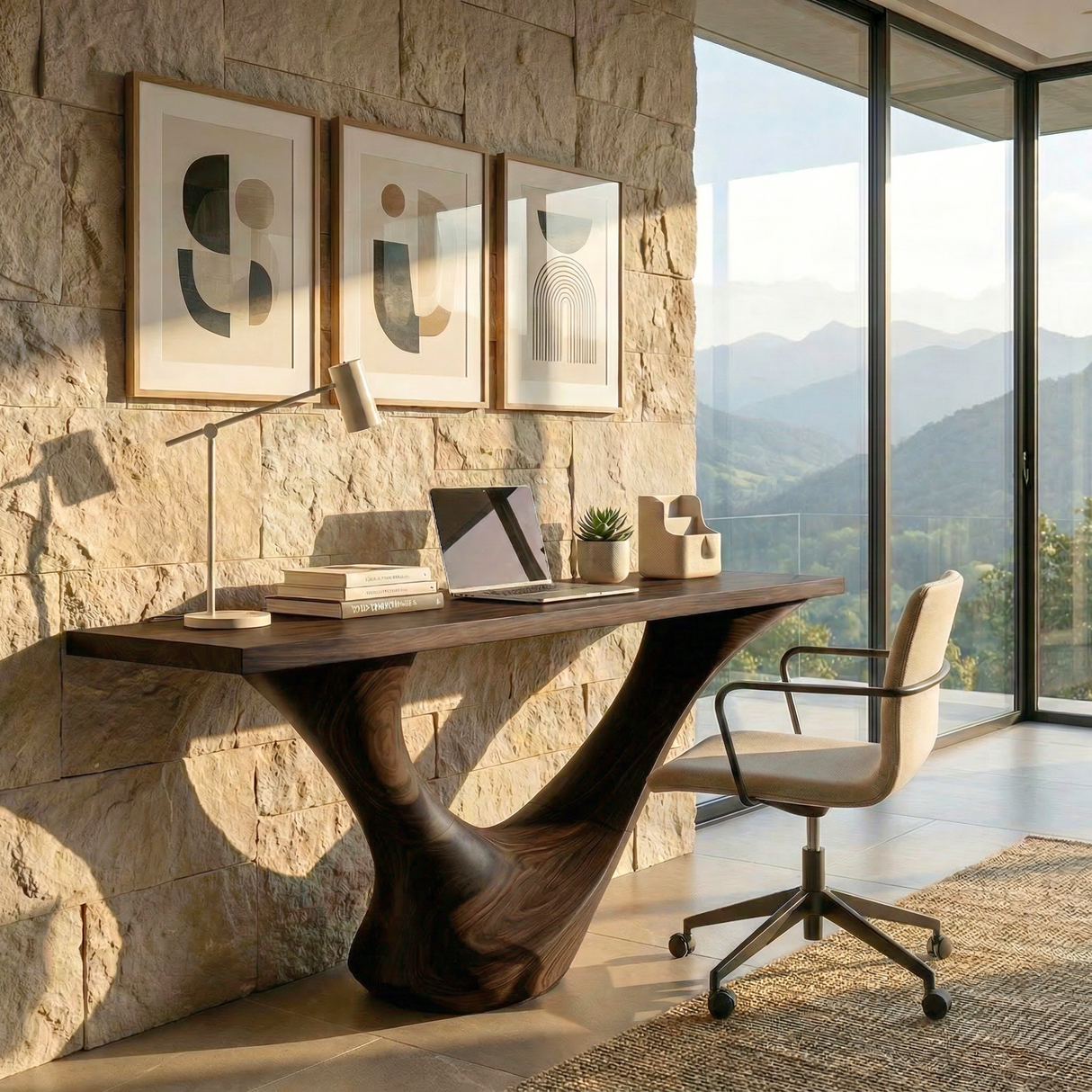 Handcrafted Solid Wood Sculptural Console Table with Organic Flow Base for Modern Interiors
