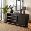 Solid Wood Rounded Sideboard with Open Shelves for Living Room