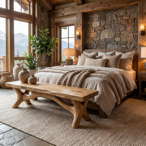 Sculptural Solid Wood Bench with Organic Base for Modern Interiors